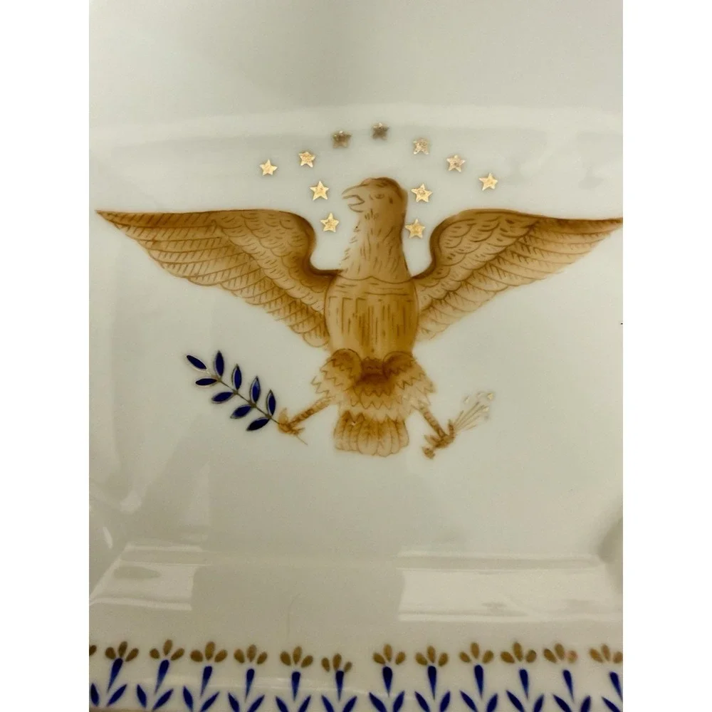 Vintage American Eagle Cobalt Blue Gold Square Dish Plate 8